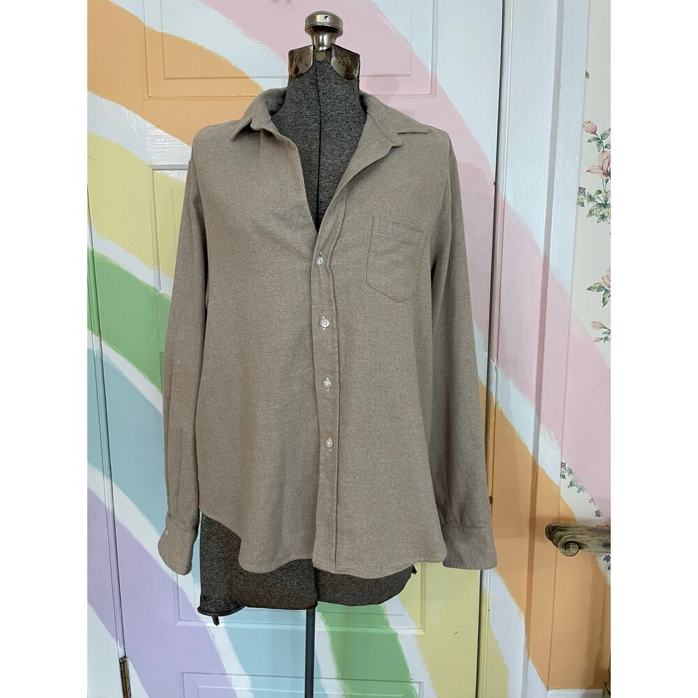 Frank & Eileen Eileen Beige Italian Cotton Button Up Shirt Small Relaxed